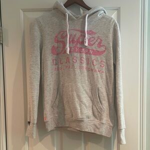 Superdry Tan and Gray Graphic Hoodie Relaxed Fit